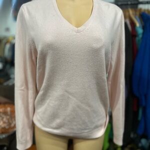 Lands' End Women's Soft Pink V-Neck Sweater